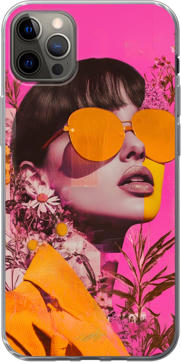 Telefoonhoesje Geschikt voor iPhone 13 Pro Max hoesje - Zonnebril - Oranje - Vrouw - Planten - Siliconen Telefoonhoesje Telefoonhoesje