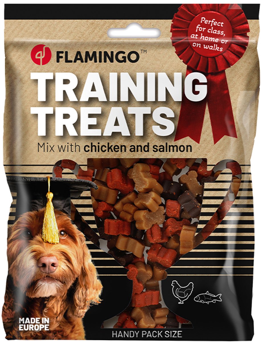 Flamingo hondensnacks - voor honden - training treats met zalm en kip - 100 gr