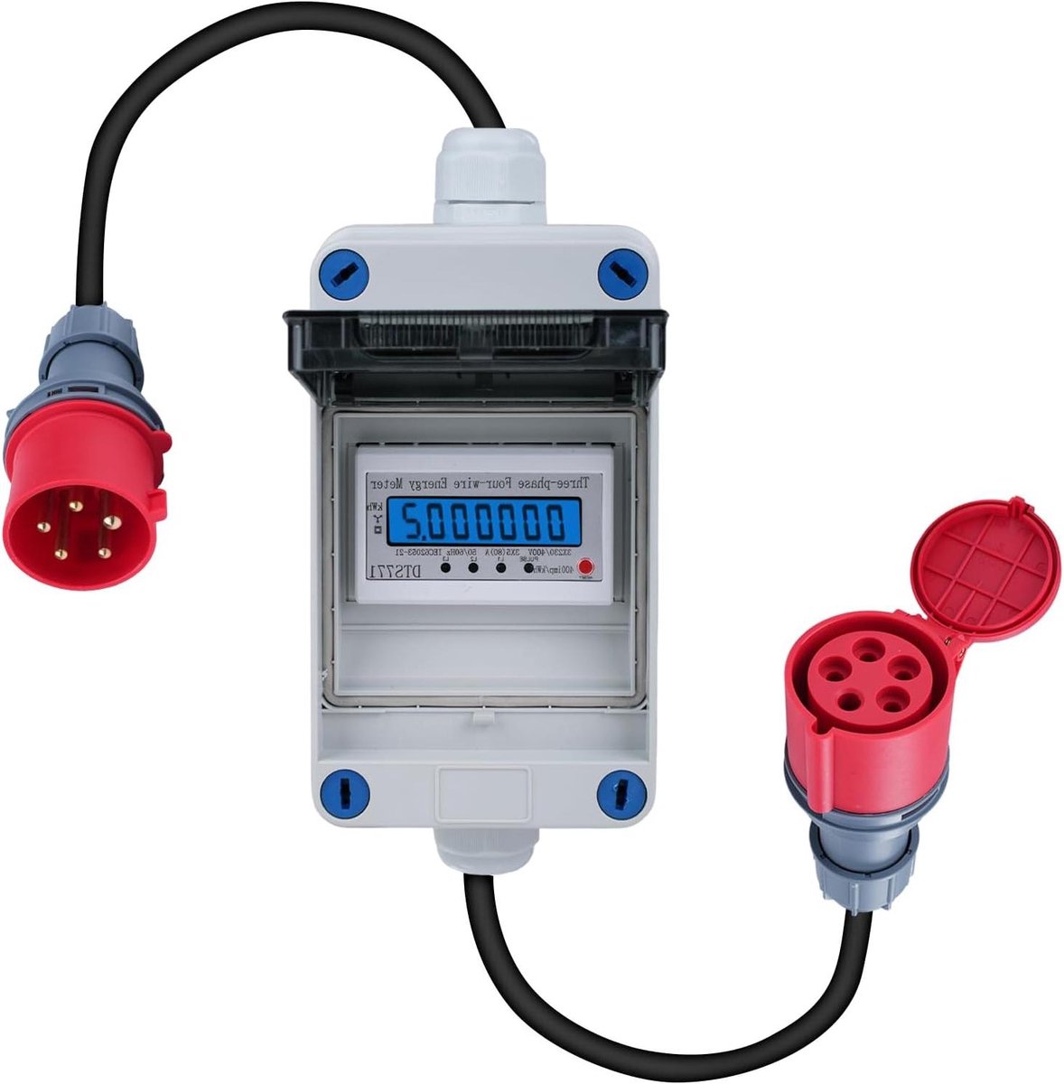 Allecto Plus - Digitale elektricitietsmeter voor mobiel gebruik met resetfunctie voor driefasenstroom met stekker voor stopcontact 32A 400V