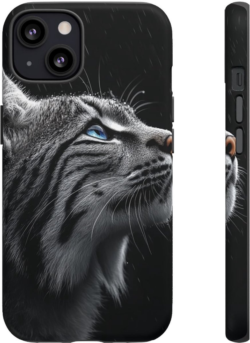 Zwart-Witte Lynx met Blauwe Ogen – Telefoonhoesje Geschikt voor iPhone 13