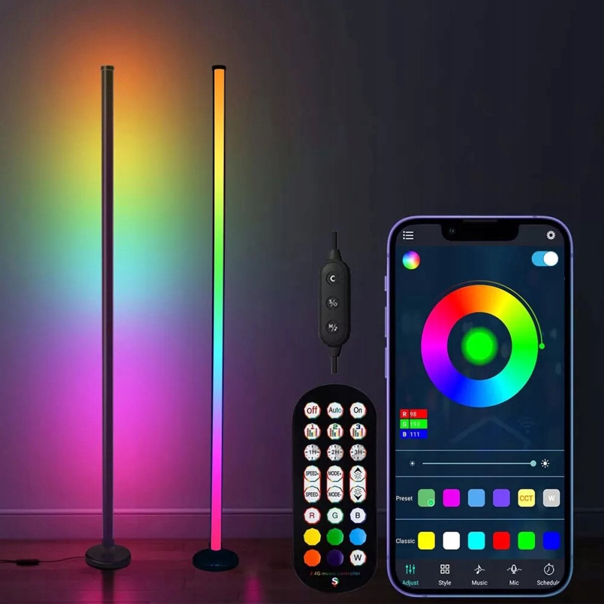 RGB Led vloerlampen - Staande lampen - Kleurrijk licht dat geluid opvangt - 120 cm - Synchroniseert met muziek - 30 miljoen lichtstanden - Creëer de perfecte sfeer voor slaapkamers, woonkamers en speelkamers
