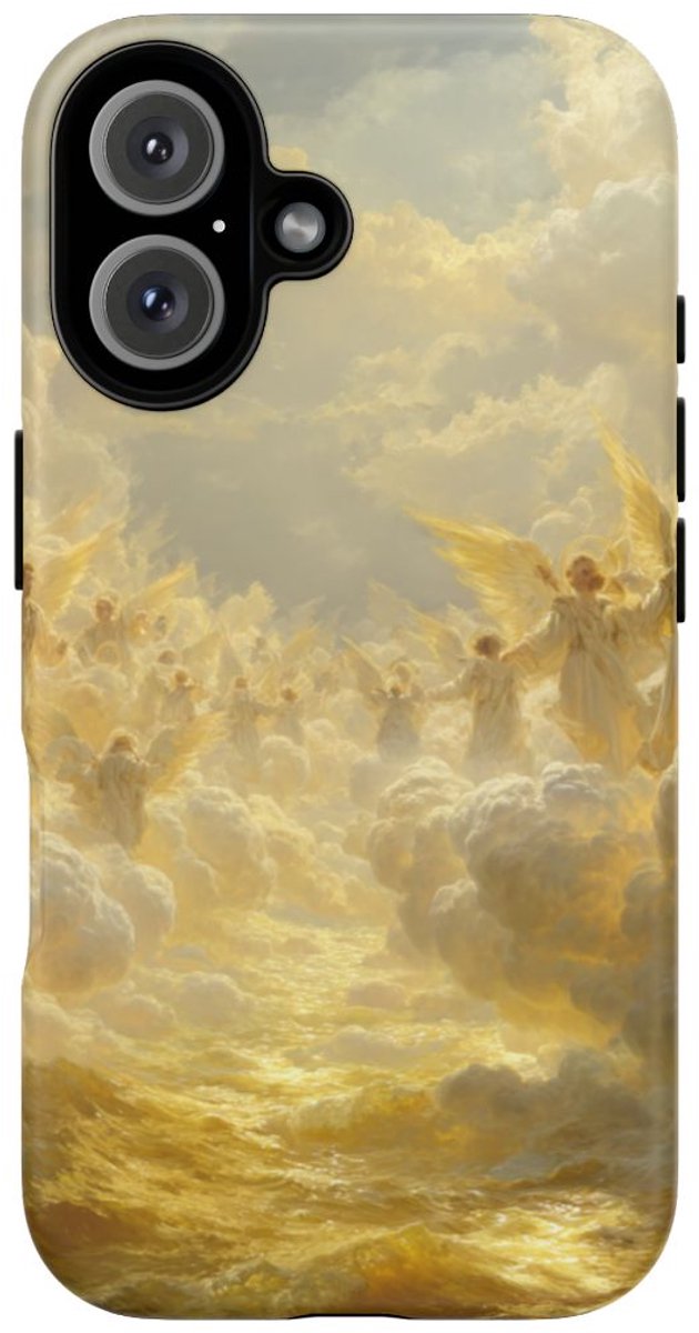 Gouden Engelen Tussen Wolken en Licht – Telefoonhoesje Geschikt voor iPhone 16
