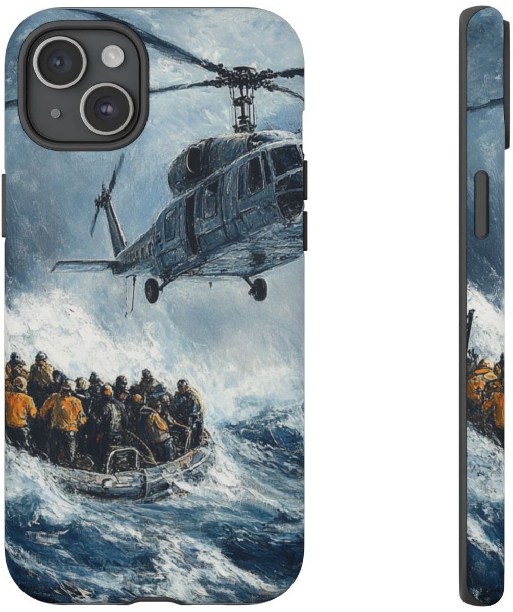 Helikopterredding Boven Woeste Zee – Telefoonhoesje Geschikt voor iPhone 15 Plus
