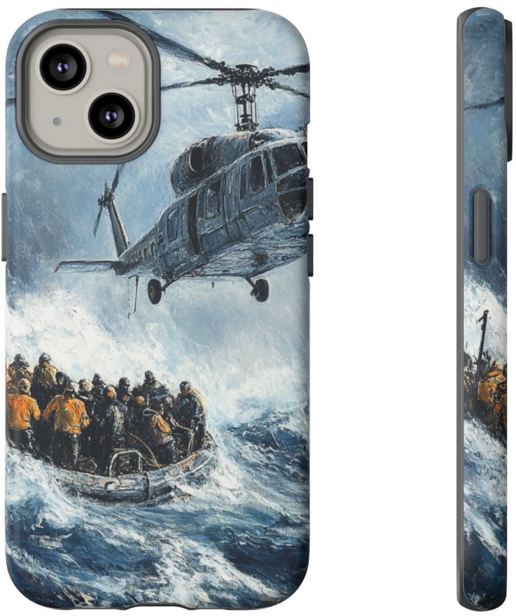 Helikopterredding op Zee Olieverfschilderij – Telefoonhoesje Geschikt voor iPhone 14