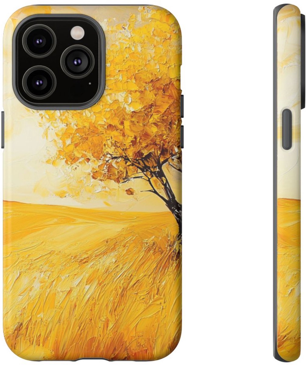 Gouden Boom op Geel Veld – Telefoonhoesje Geschikt voor iPhone 14 Pro Max