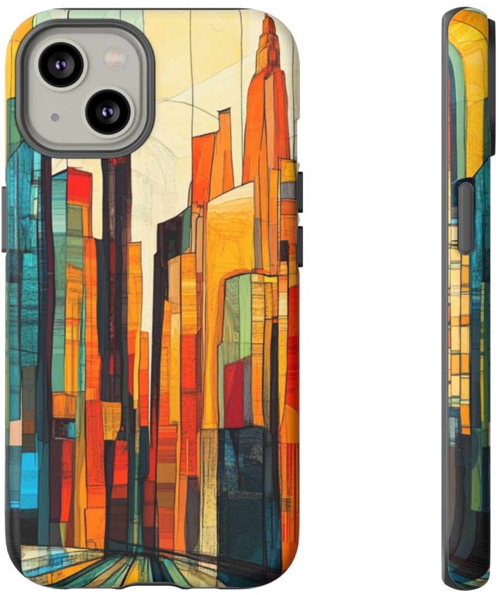 Abstracte Stedelijke Skyline in Warme Kleuren – Telefoonhoesje Geschikt voor iPhone 14