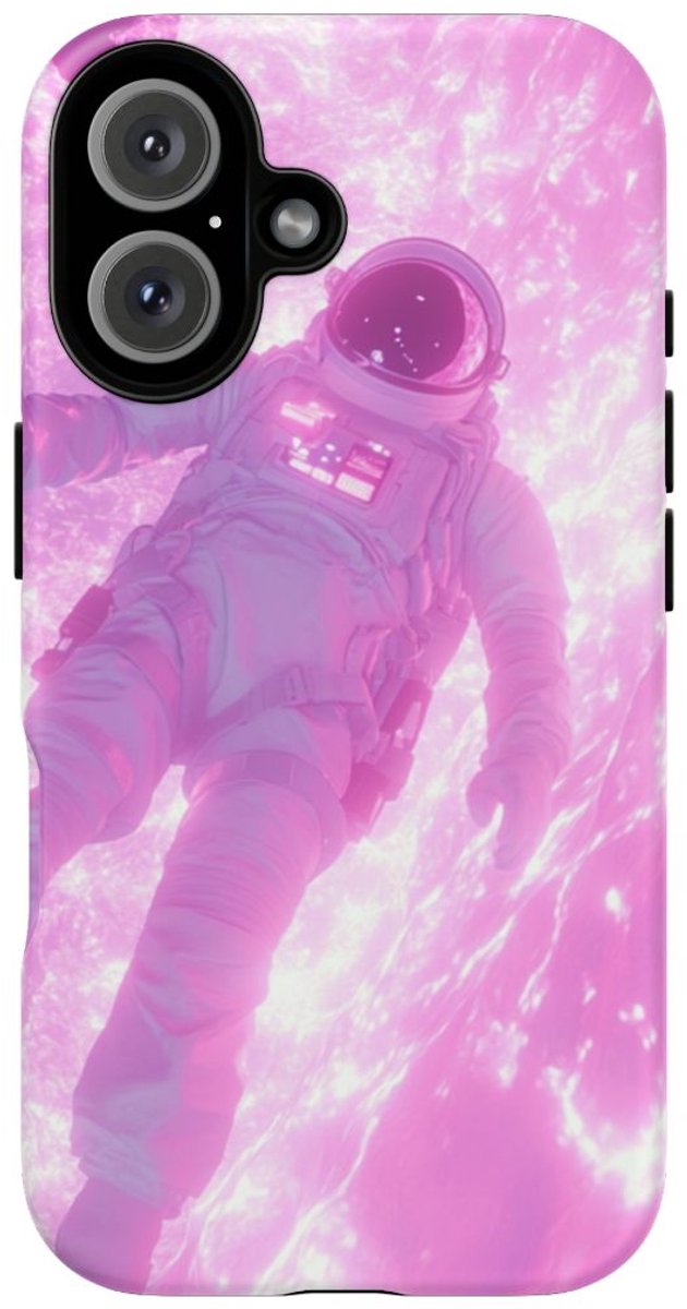 Astronaut Zwevend bij Roze Gloeiende Plasma – Telefoonhoesje Geschikt voor iPhone 16