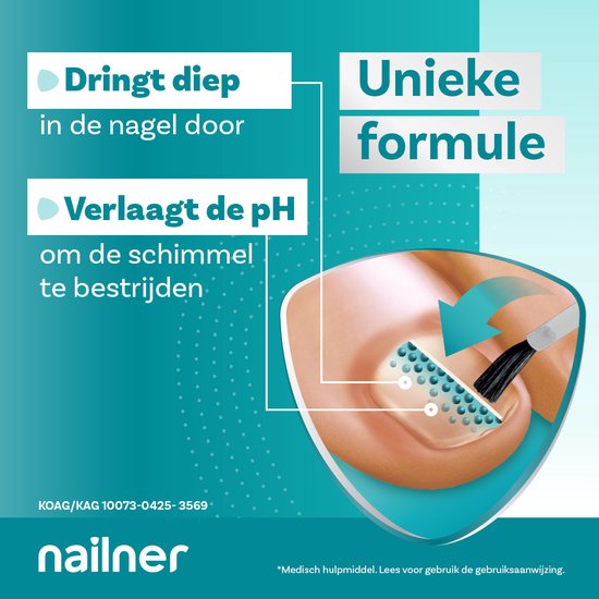 Unieke formule van Nailner die diep in de nagel dringt en de pH verlaagt om schimmel te bestrijden.