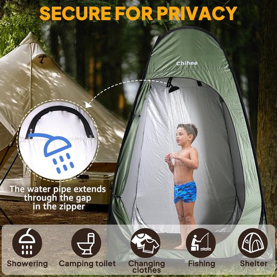 Chihee Outdoor Privacy Shelter Pop Up Camping Bathroom Tent Pod Portable Changing Tent 1 Room Instant Camp Toilet Stall Shower Tent Changing Room Foldable with Cover Floor Carrying Bag Hiking Fishing — afbeelding 2