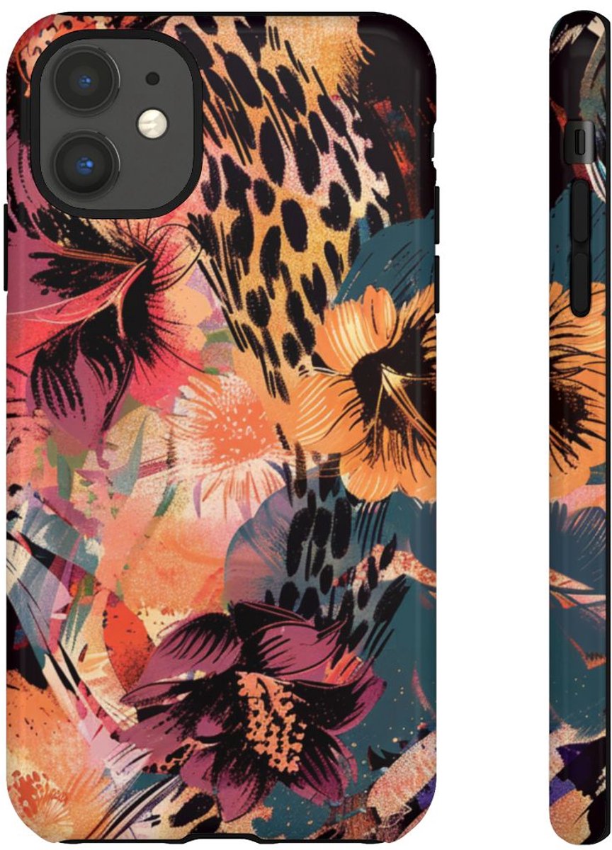 Abstracte Bloemen- en Dierenprint – Telefoonhoesje Geschikt voor iPhone 11