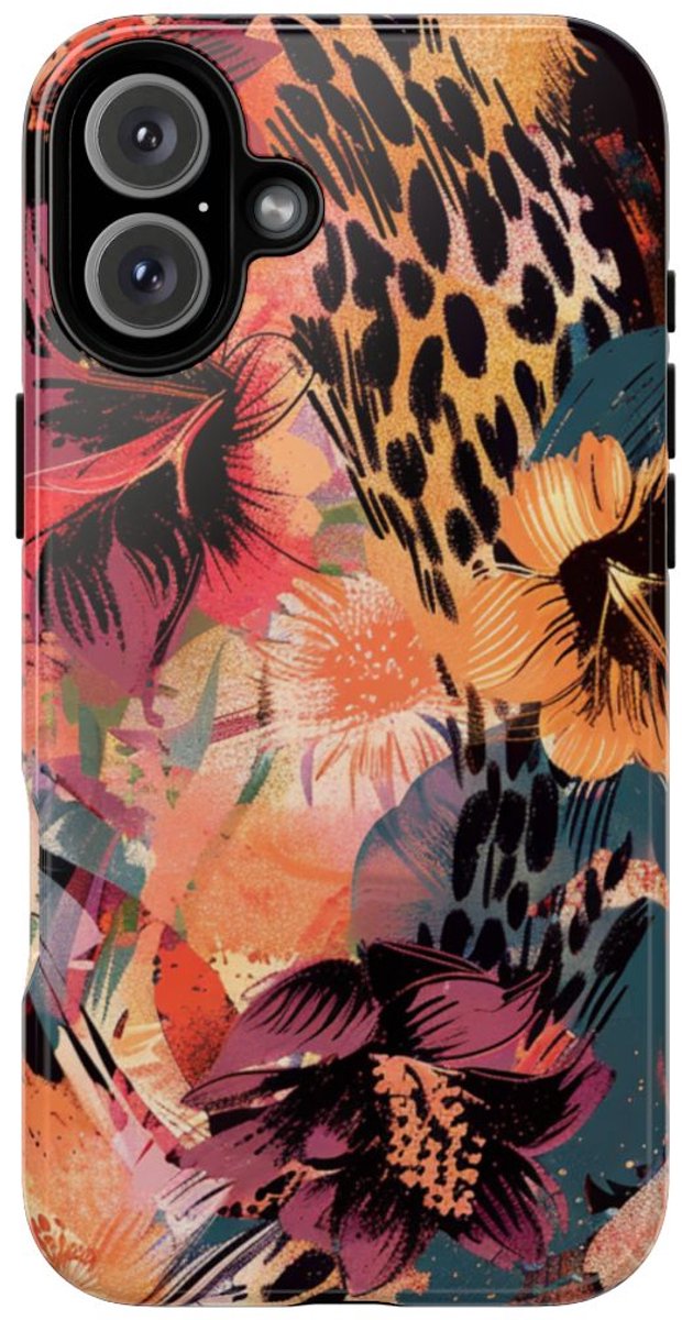 Abstracte Bloemen- en Dierenprint – Telefoonhoesje Geschikt voor iPhone 16 Plus