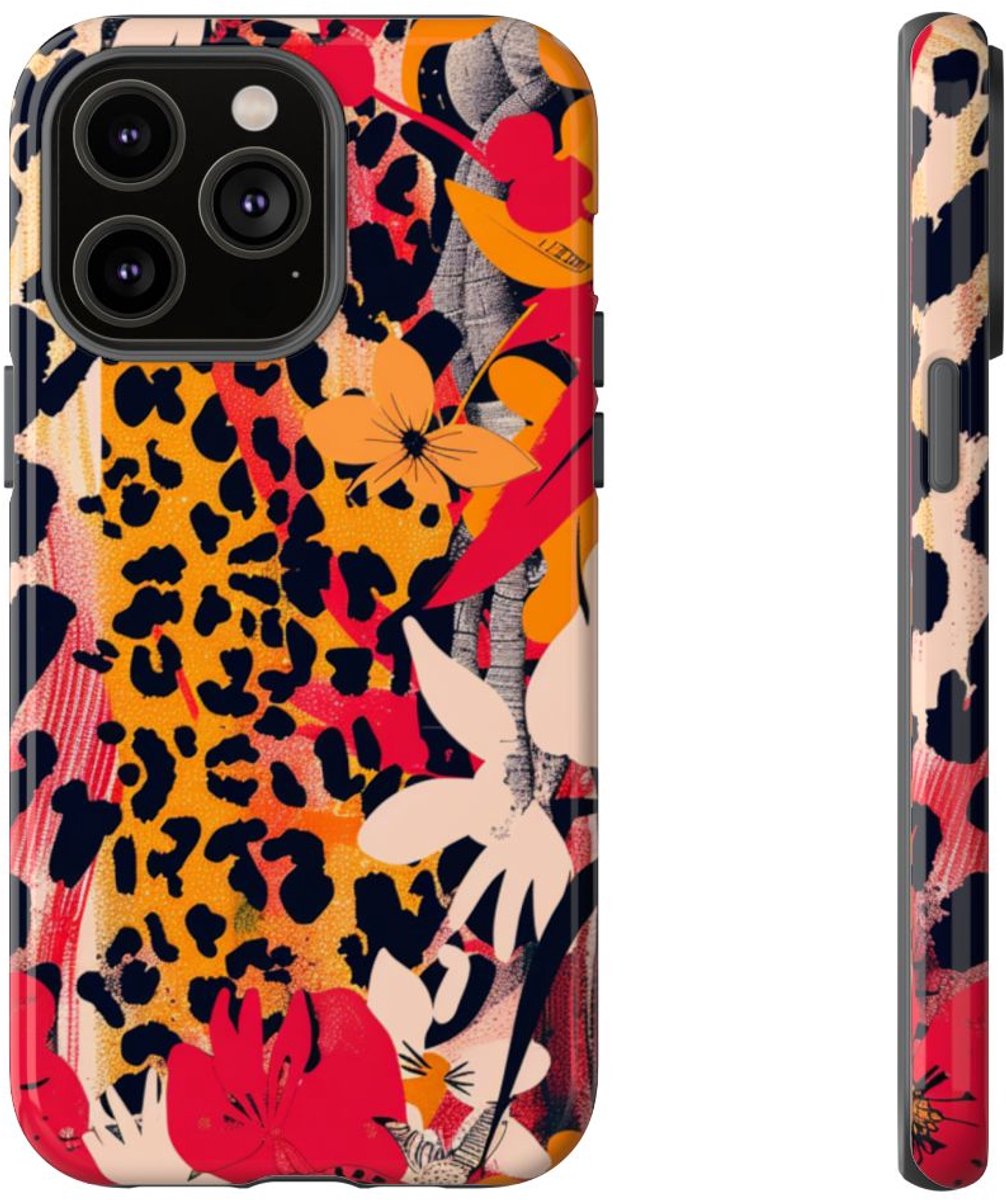 Abstracte Bloemen- en Dierenprint – Telefoonhoesje Geschikt voor iPhone 14 Pro Max