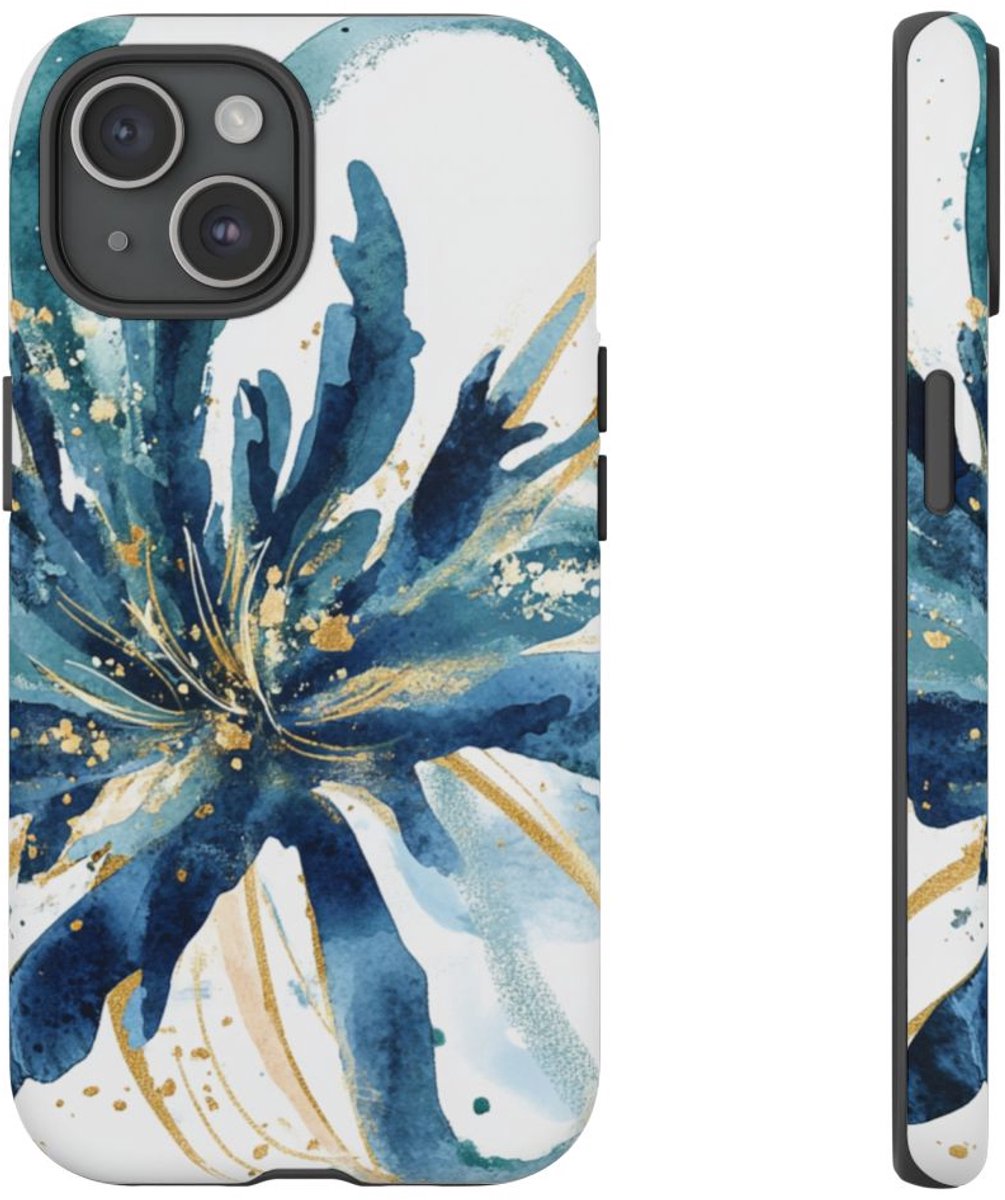 Abstracte Blauwe Bloemen in Aquarel – Telefoonhoesje Geschikt voor iPhone 15
