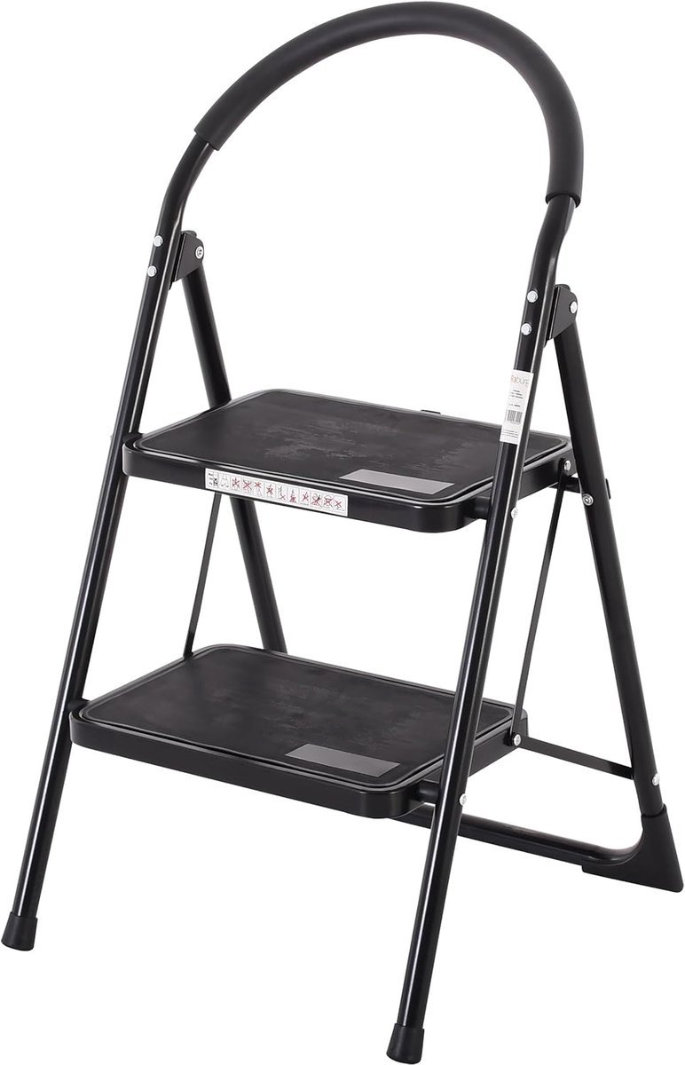 IBBO Shop – Stalen trapladder – Inklapbare trapladder – 2 treden ladder – Antislip trapladder – Huishoudtrap – Compacte trapladder – Stabiele ladder – Zwart – foto 4