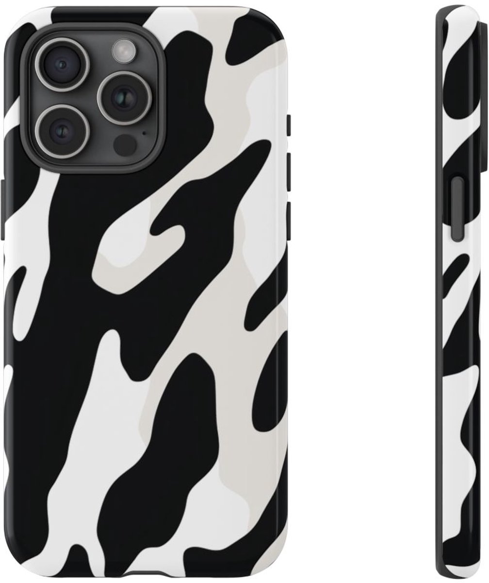 Zwart-Wit Koeienhuidpatroon – Telefoonhoesje Geschikt voor iPhone 15 Pro Max