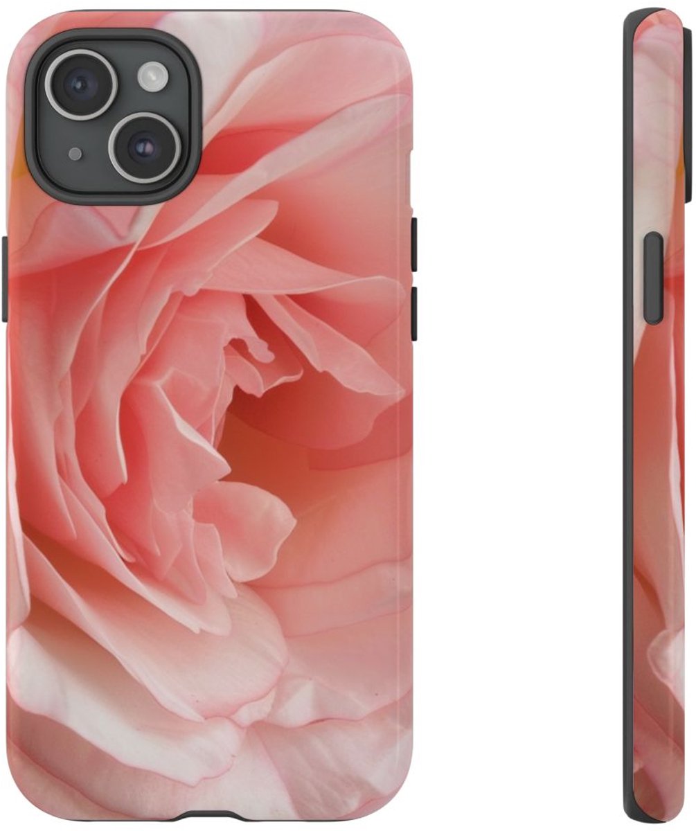 Zachtroze Roos van Dichtbij – Telefoonhoesje Geschikt voor iPhone 15 Plus