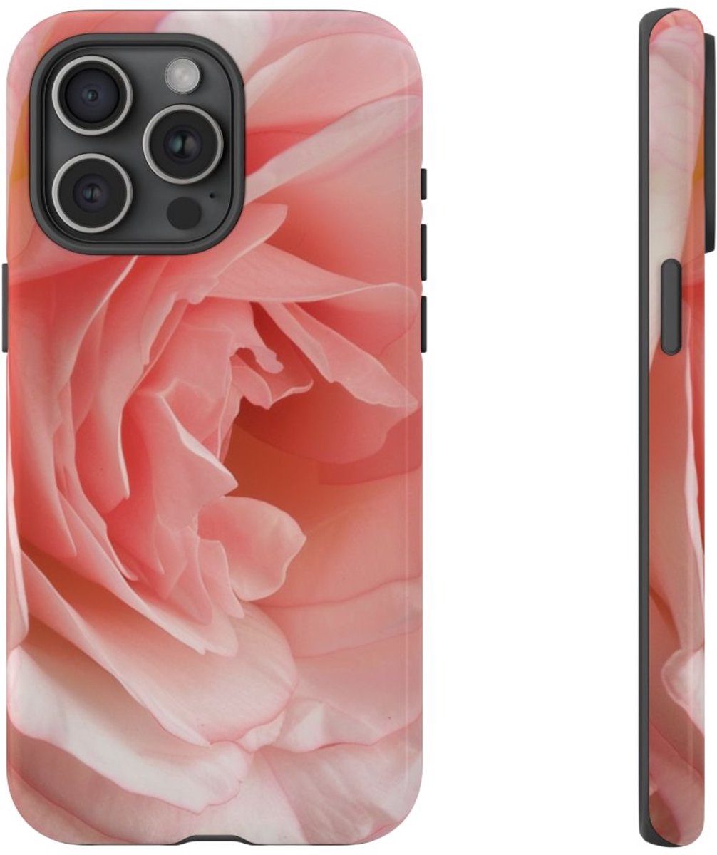 Zachtroze Roos van Dichtbij – Telefoonhoesje Geschikt voor iPhone 15 Pro Max