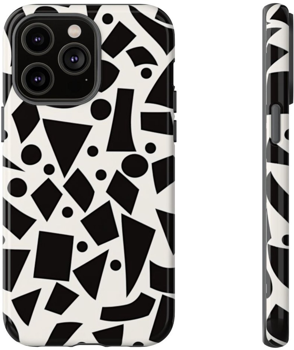 Zwart-Wit Geometrisch Abstract Patroon – Telefoonhoesje Geschikt voor iPhone 14 Pro Max