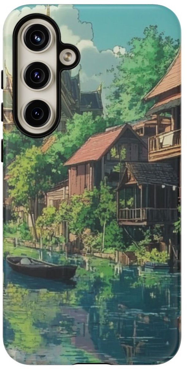 Traditionele Rivierhuizen en Tempelscène – Telefoonhoesje Geschikt voor Galaxy S24 Plus