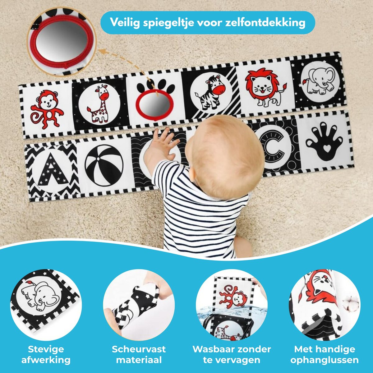 Boncy® Knisperboekje Baby - Speelgoed Tummy Time - Buikligtrainer - Montessori Boekjes eerste jaar 0 1 2 - Boek 6 maanden - Babyboek buggyboekje - Babyspeelgoed - Box Activiteitenboek — afbeelding 4