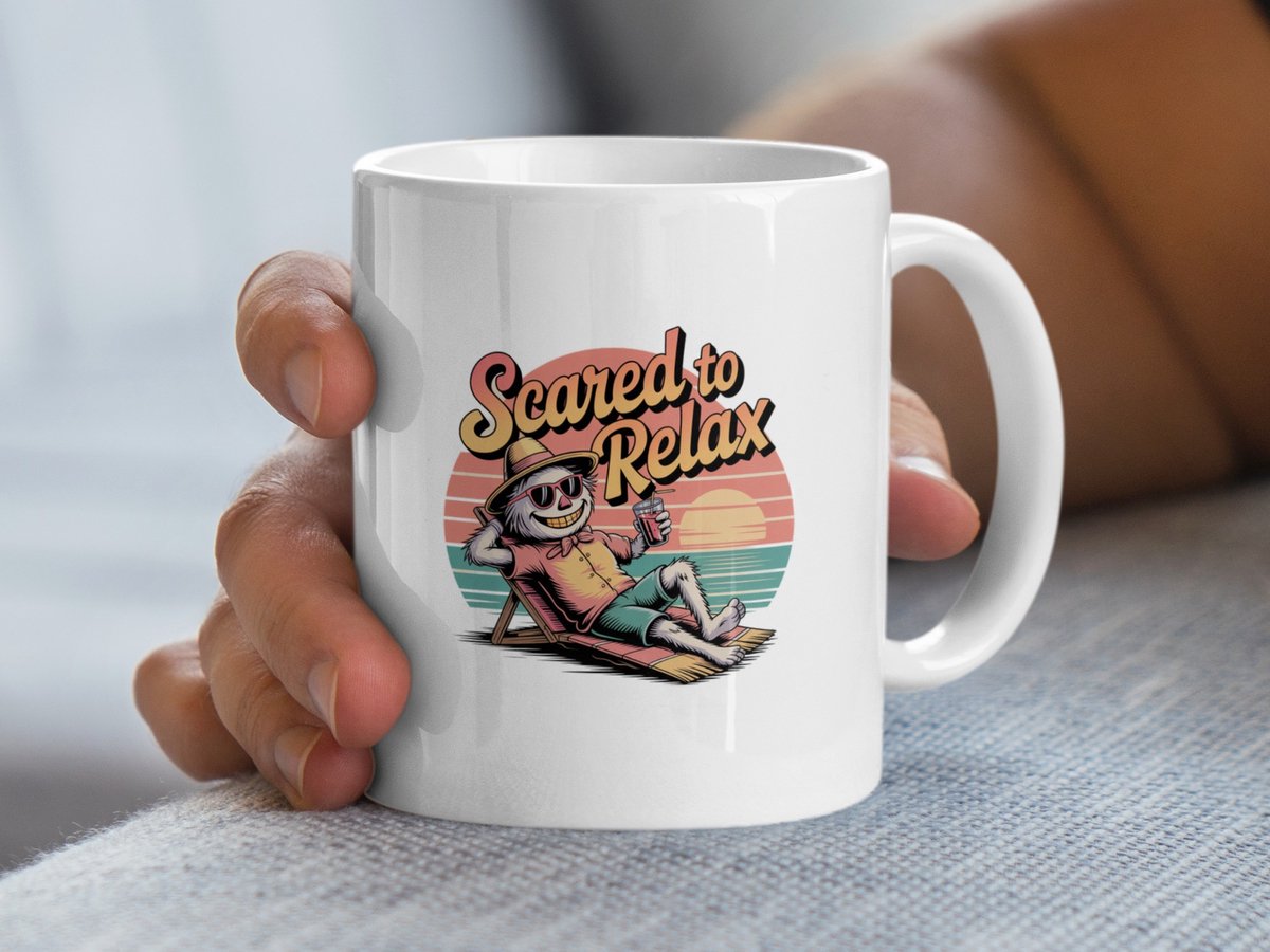 Scared to Relax Yeti Mug, Funny Vacation Gift, Lazy Bigfoot Lover, Chill Bigfoot Mok