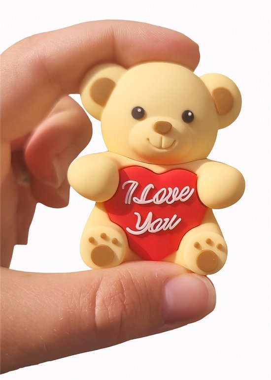 Clé USB 16 GB Ourson avec cœur – Je t'aime – Cadeau romantique pour la Saint-Valentin, un anniversaire ou un anniversaire – Gadget original pour homme, femme, petit ami ou petite amie – beige – Ulticool