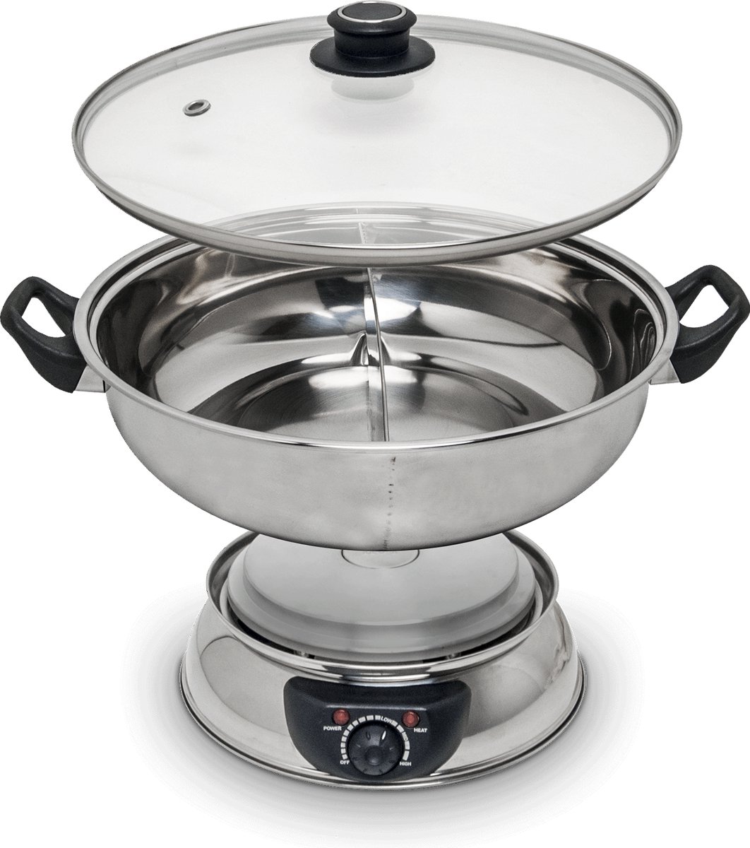 Remo - Hotpot - RVS - Elektrische fonduepan - 2 aparte vakken - 4,5 liter - Ø30cm - Temperatuurregelaar - Bekijk de Unboxing Video
