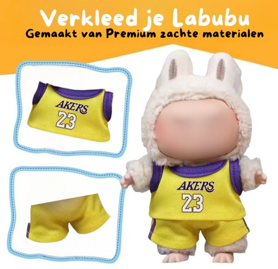 Basketbal Outfitje Kleding - Wit en Paars - Akers Stijl Sportieve Cute Look Geschikt voor Labubu (Pop Niet Inbegrepen) van Merkloos — afbeelding 4
