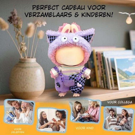 Creepy Hoodie Kleding met Oogjes - Split Boerenpakje Half Bruin Denim & Half Zacht Pluche - Cute & Spooky Outfit Accessoire Geschikt voor Labubu (Pop Niet Inbegrepen) van Merkloos — afbeelding 5