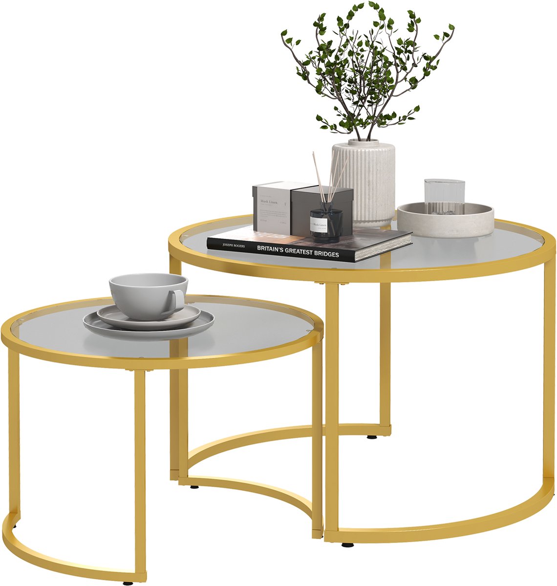 HOMCOM-Salontafelset-70x70x47,5cm-Staal-Goud