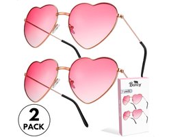 Boncy® Hartjes Zonnebril Dames & Heren - Zonnebrillen 2-Pack Roze - Hartjesbril Sunglasses Fietsbril Sportbril - Festival Rave & Party Bril - Fietsbrillen Sportbrillen