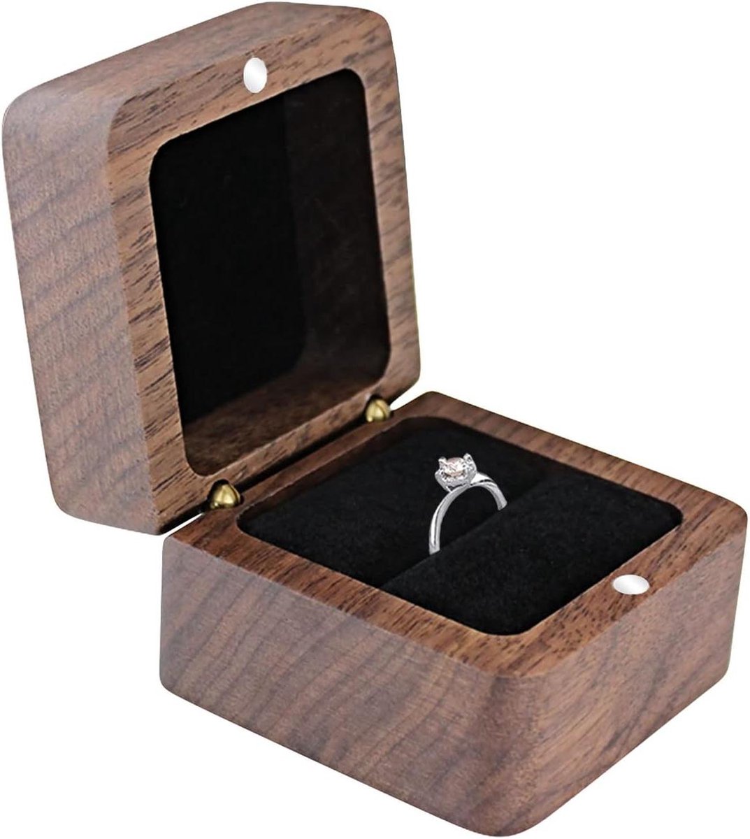 Inovra - Houten Ringdoos voor Verlovingsring - Vierkante Trouwringdoos met Unieke Sleuf - Retro Ringdoos (Zwart) . - Hobbyring
