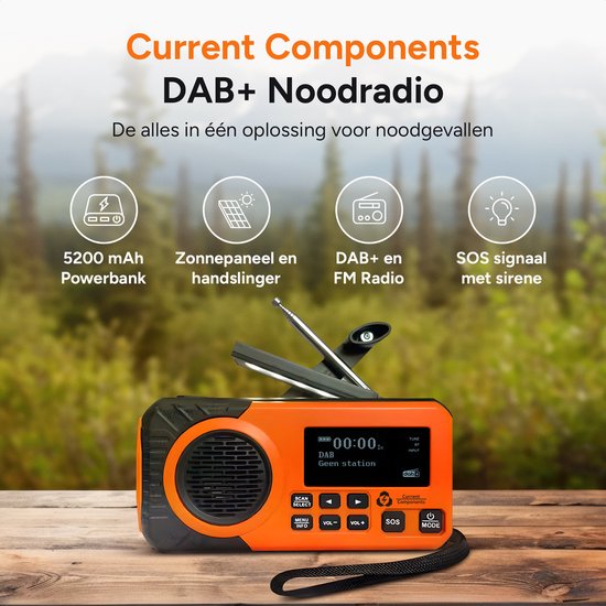 Noodradio - DAB+ - Solar Opwindbaar - Powerbank - Draagbare Radio - Noodpakket - Zaklamp - Opladen en op Batterijen - Bluetooth - Volledig Nederlands