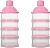 Boîte de dosage LC Toddler Lait en poudre Powder - lot de 2 - Sans BPA - Rose - 4 couches - Tour de Lait en poudre - Plateau de rangement de poudre pour bébé - Boîte de voyage - Distributeur - Tour de poudre
