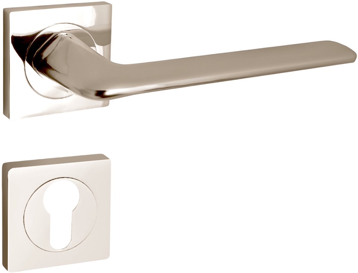 Domino® Deurkrukgarnituur ROMBO-QR - Nikkel - PZ-Profielcilinderset met Rozette - Deurbeslag van aluminium - Deurklink voor kamerdeur, kantoordeur, kelderdeur en binnendeur