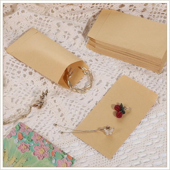 100 sachets en papier kraft - Mini sachets en papier kraft - 10 x 6 cm - Résistants à la déchirure - Sachets de graines en papier kraft - Plateaux adhésifs pour le stockage du maïs et du riz