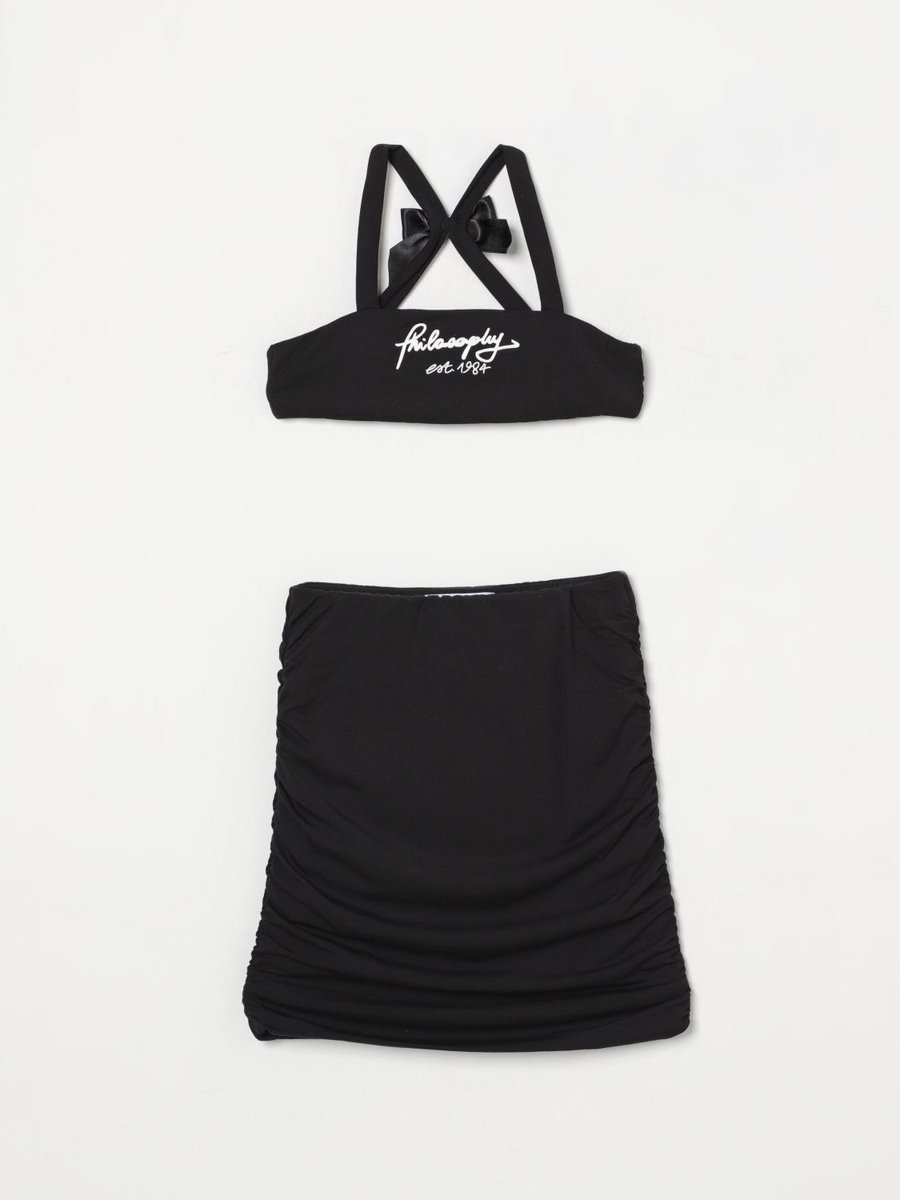 Ruched Mini Skirt Swimsuit Kids - Black Ropes Cords
