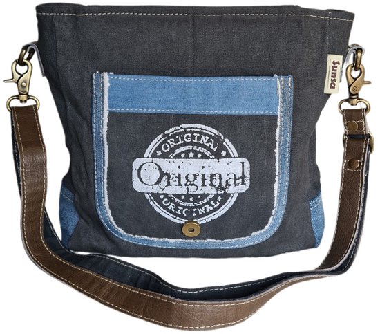 Sac - Denim- Toile - Cuir- jeans recyclés - femme - homme - Rétro - Vintage - Streetwear - 25 x 27 x 8 cm - Sunsa