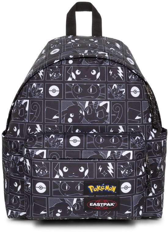 Zwarte Eastpak rugzak met Pokémon print en Eastpak logo.