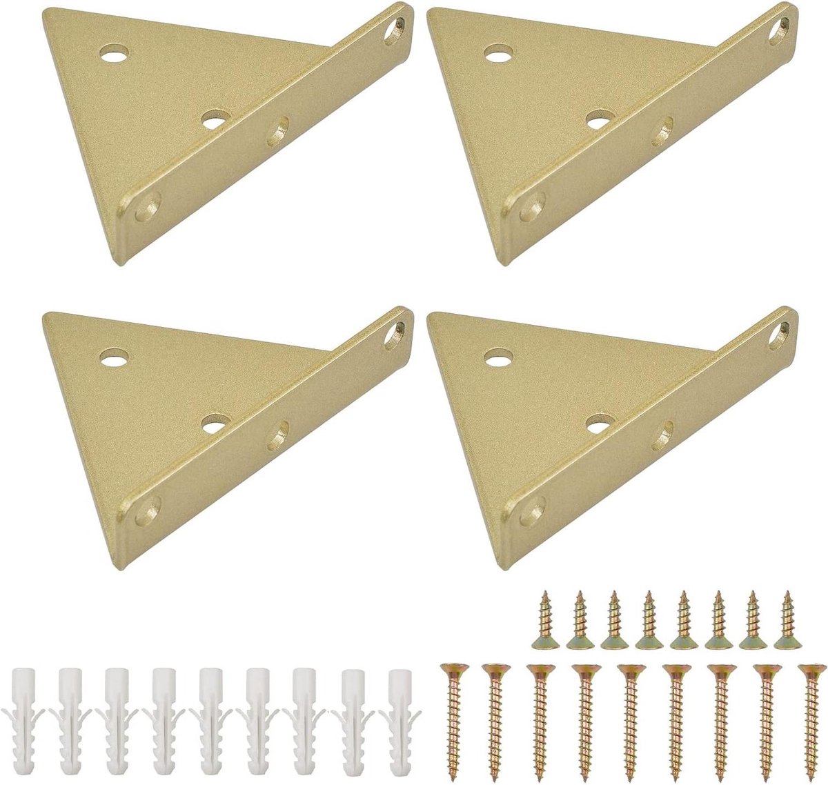 Driehoek plank beugel set van 4 - stalen ondersteuning - wandgemonteerde plank beugel - goud - 8cm - decoratieve drijvende tafel ondersteuning.