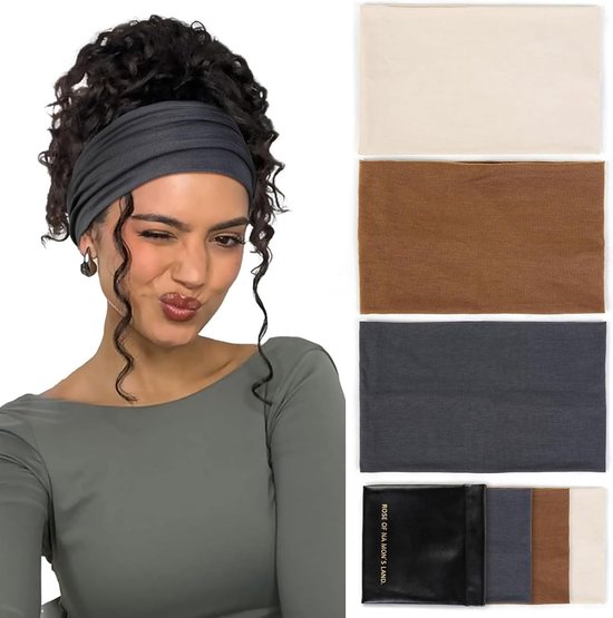 Haarbanden voor dames, breed, elastisch, zacht, 4 stuks, zomer, boho, hoofdband, print, haaraccessoires, yoga, sport, haarband, meerkleurig, dunne hoofdbanden