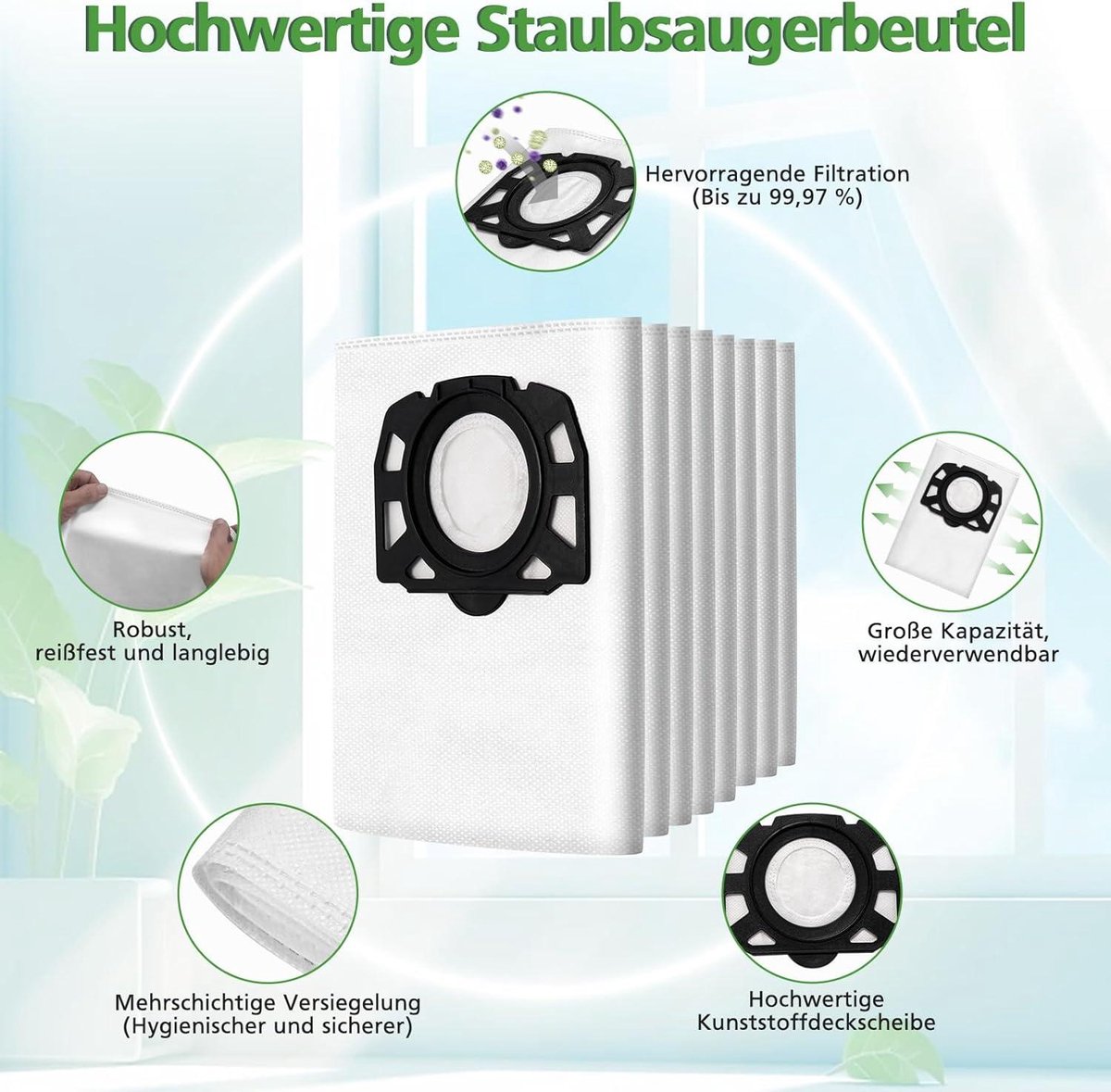 Allecto Premium - Stofzuigerzakken voor nat-/droogzuiger (12 stuks) - Vervangt 2.863-314.0 - Geschikt voor Kärcher WD2Plus/WD3/KWD1 - Met kunststof afdekschijf.