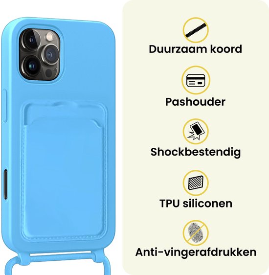 Étui pour iPhone 16 Pro avec cordon et porte- iPhone en Siliconen - Bleu clair - 2 Pro