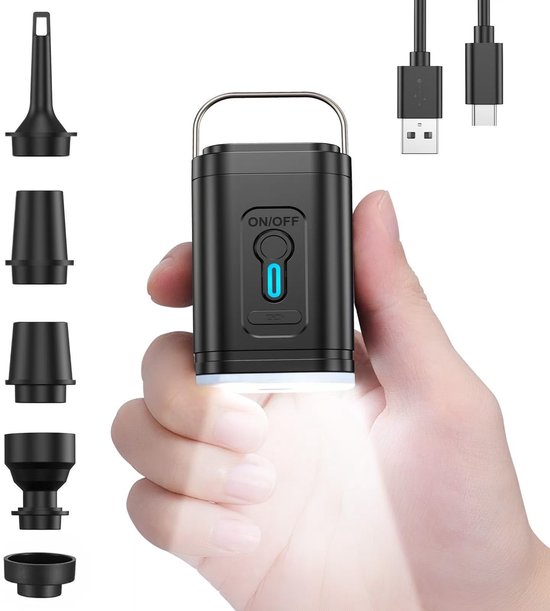 Draagbare elektrische luchtpomp - Draadloze luchtcompressor - Opblaasbare kussen - Luchtbedden - Boot - Camping - Zwemring - Met verlichting - Oplaadbaar - Luchtkussen voor zwembad drijvers - zwart