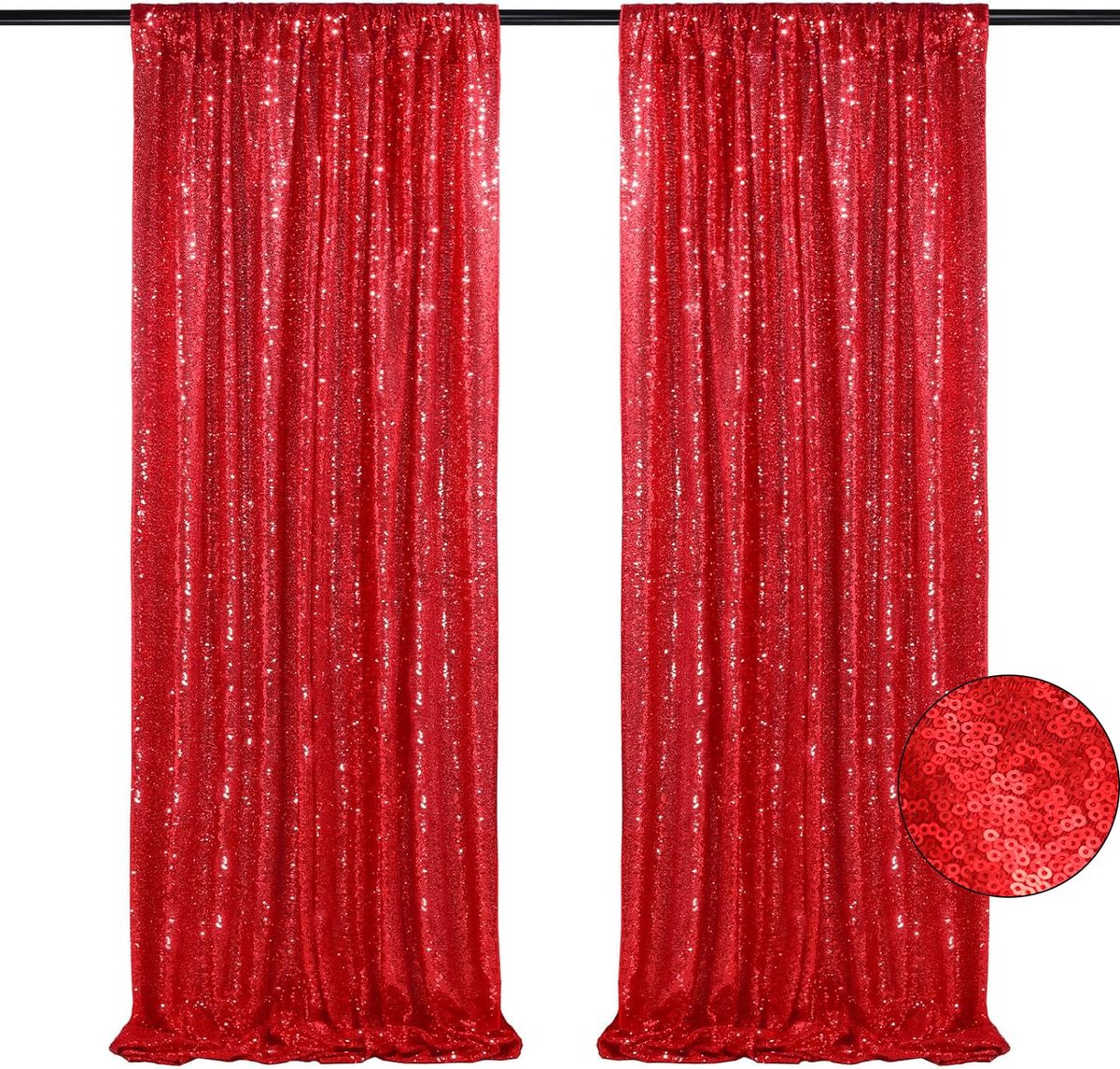 Ibenzoa® Grote feestelijke pailletten gordijnen voor bruiloften en evenementen in rood, 2 stuks