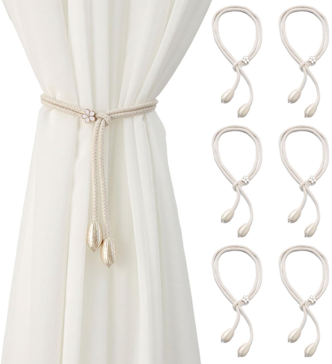 Ibenzoa® Handgeweven katoenen gordijnhouders set van 6 voor elke ruimte stijl in beige