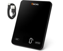 Keukenweegschaal – digitaal & oplaadbaar – weegschaal keuken met LED display & tarra functie – tot 10kg – zwart - BRCKS