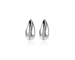 ZINZI zilveren oorstekers in druppelvorm met golvende rij witte zirkonia's 17mm ZIO2707