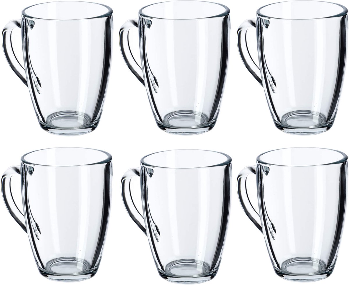 KADAX Theeglazen, waterglazen met handvat, set van 6, glazen kopjes, sapglazen, glazen voor thee, koffie, water, drink, ijsthee, sap, drinkglazen, koffieglazen (Lina, 350 ml, 6 stuks)