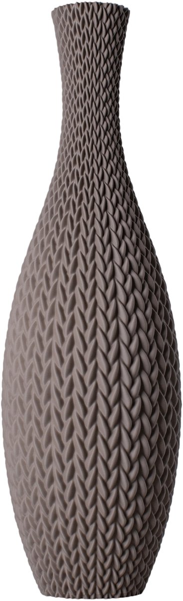 Slimprint Vaas LISA, Walnoot Taupe, D19 x H60 cm, Slanke Design Vaas met Vlechtpatroon, Gerecycled Biokunststof van Fruitverpakkingen